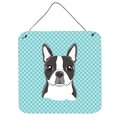 Micasa Checkerboard Blue Boston Terrier Aluminium Metal Wall Or Door Hanging Prints6 x 6 In. MI719425